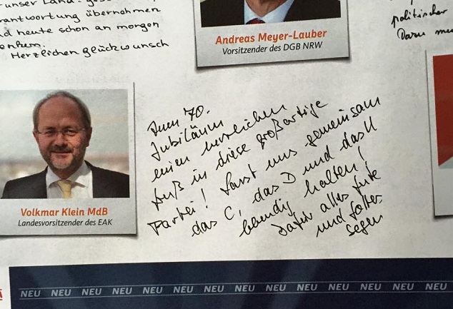 Glückwünsche zum CDU Jubiläum